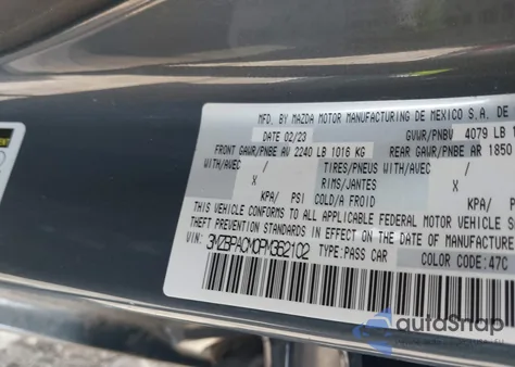 2023 Mazda Mazda3 2.5 S Carbon Edition z USA, uszkodzony, nr VIN 3MZBPACM0PM362102